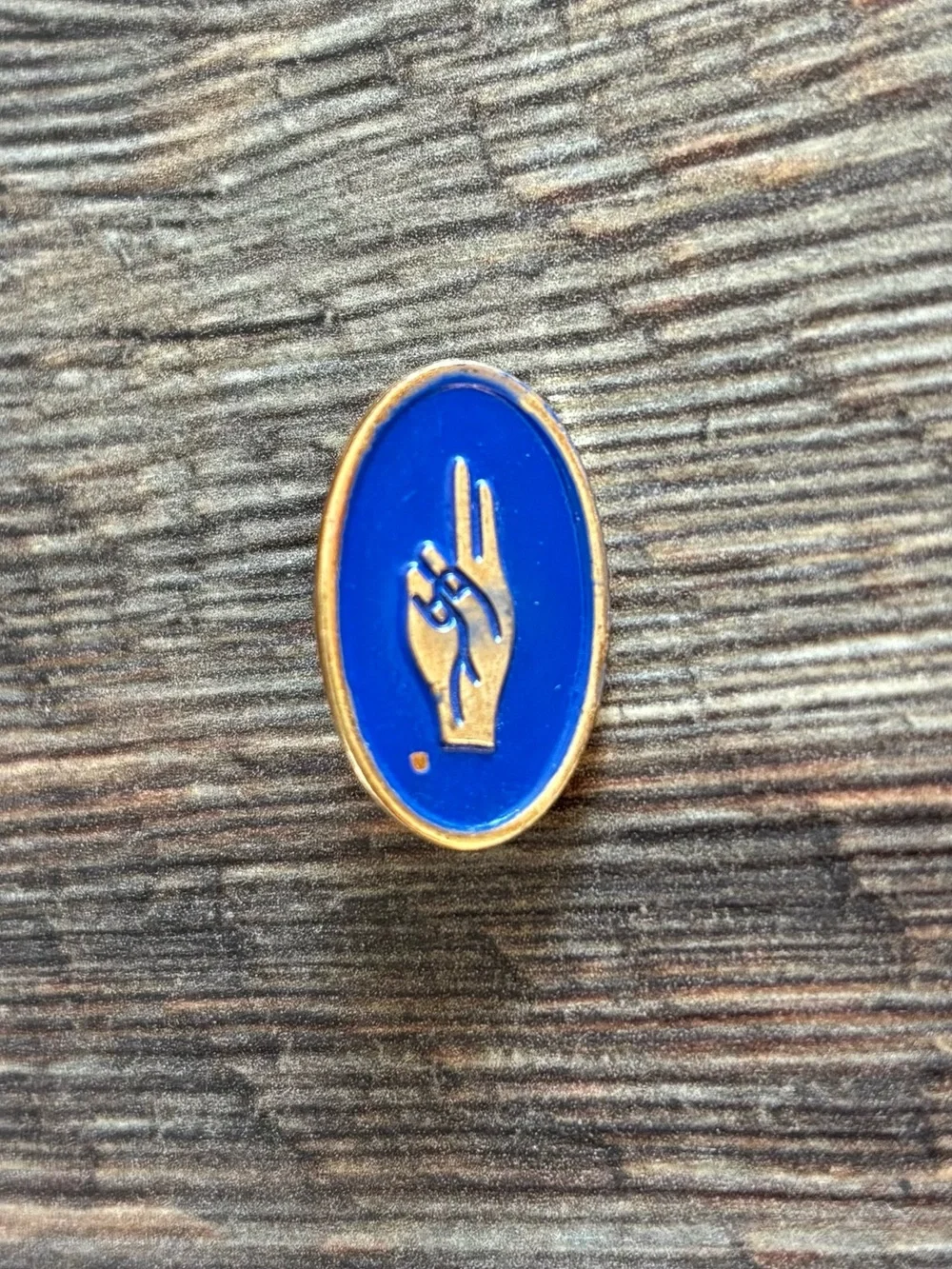 Vintage Brownie Girl Scout Two-Finger Salute Pin Blue Enamel Gold Tone Oval GSA